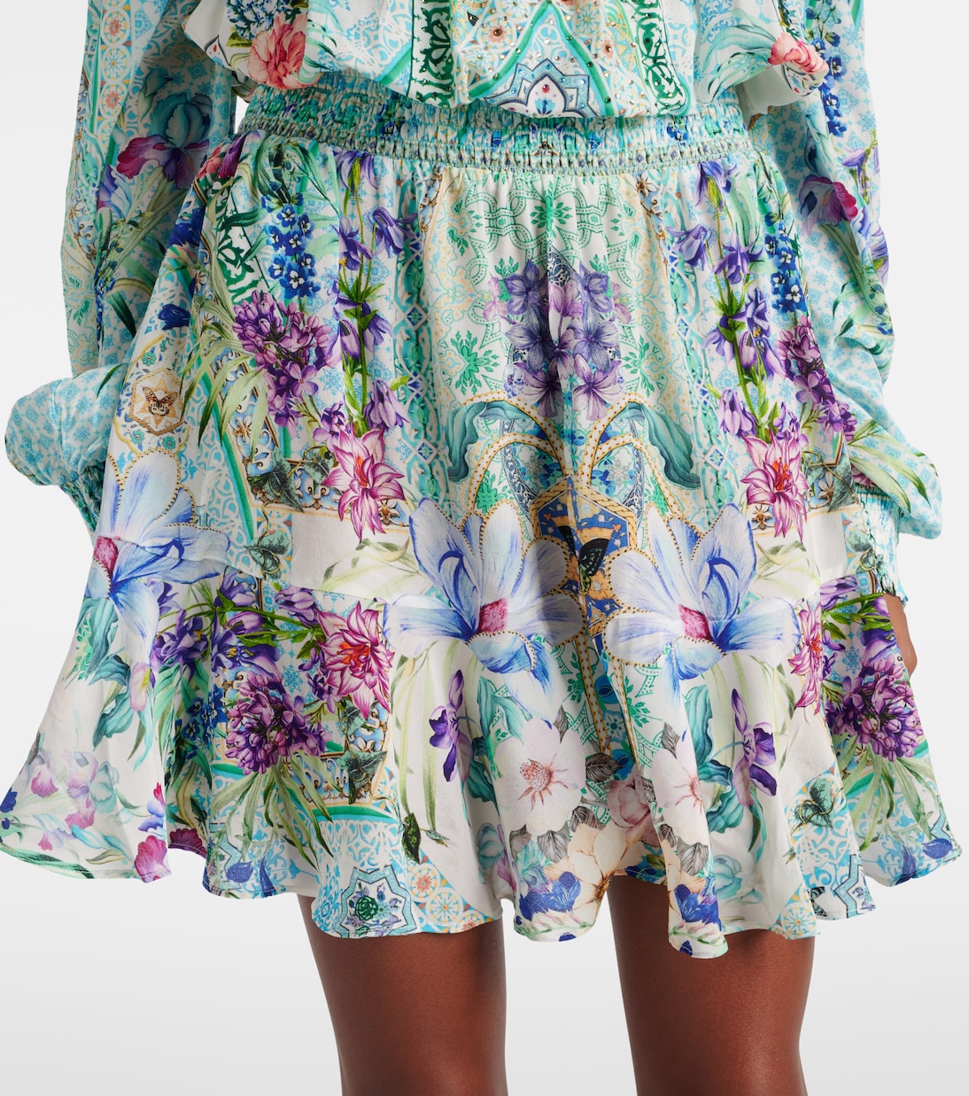 Robe imprimée en soie à encolure bardot | Camilla