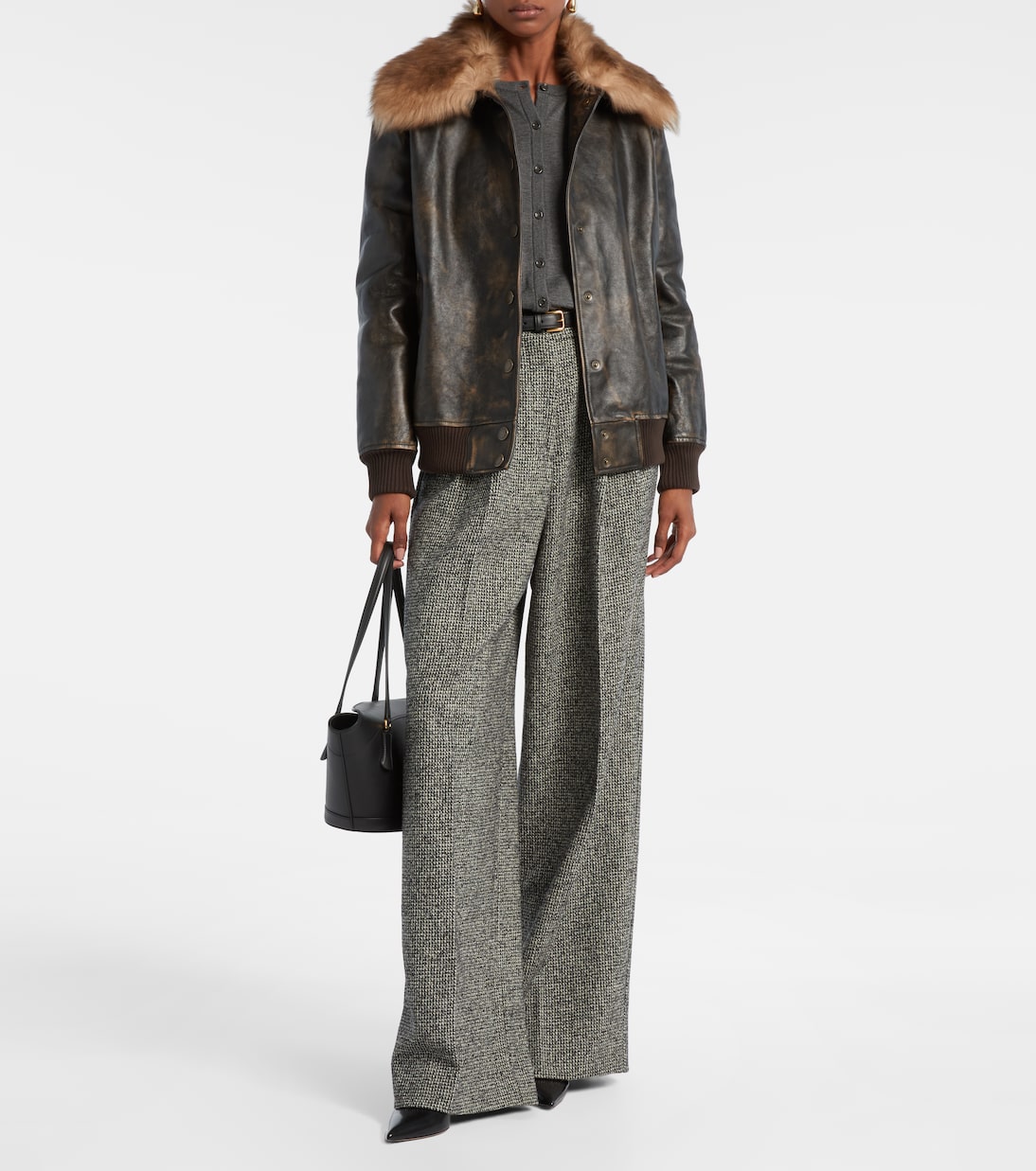 Chaqueta bomber de piel con borrego | Dolce&Gabbana