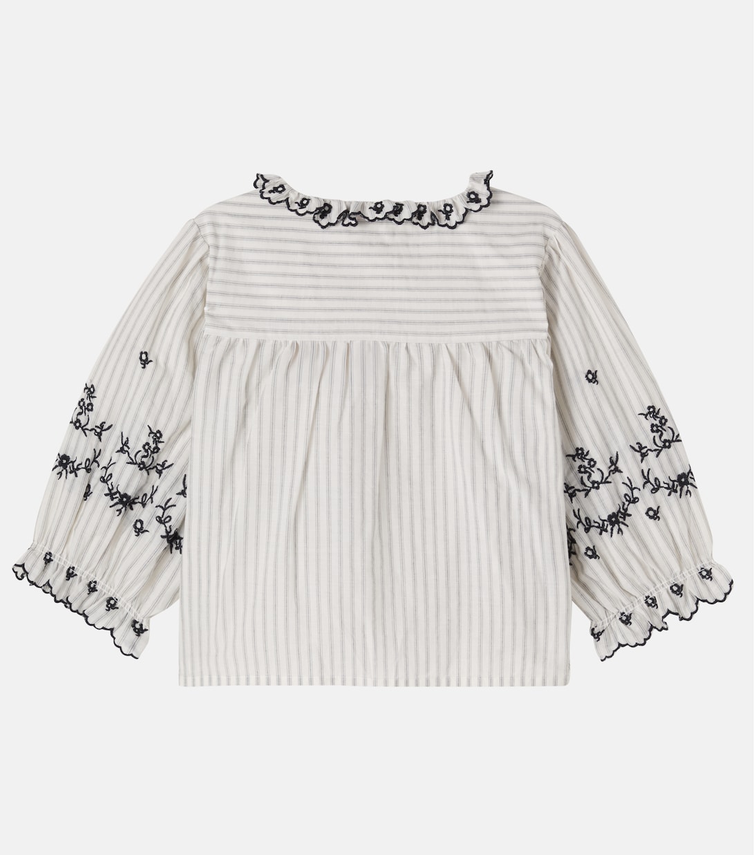 Embroidered ruffled striped cotton top | C'era Una Volta