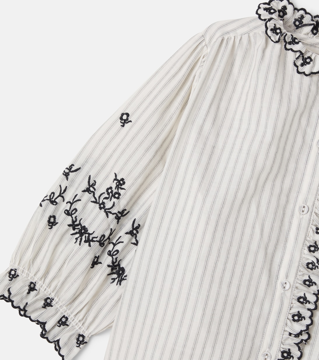 Embroidered ruffled striped cotton top | C'era Una Volta
