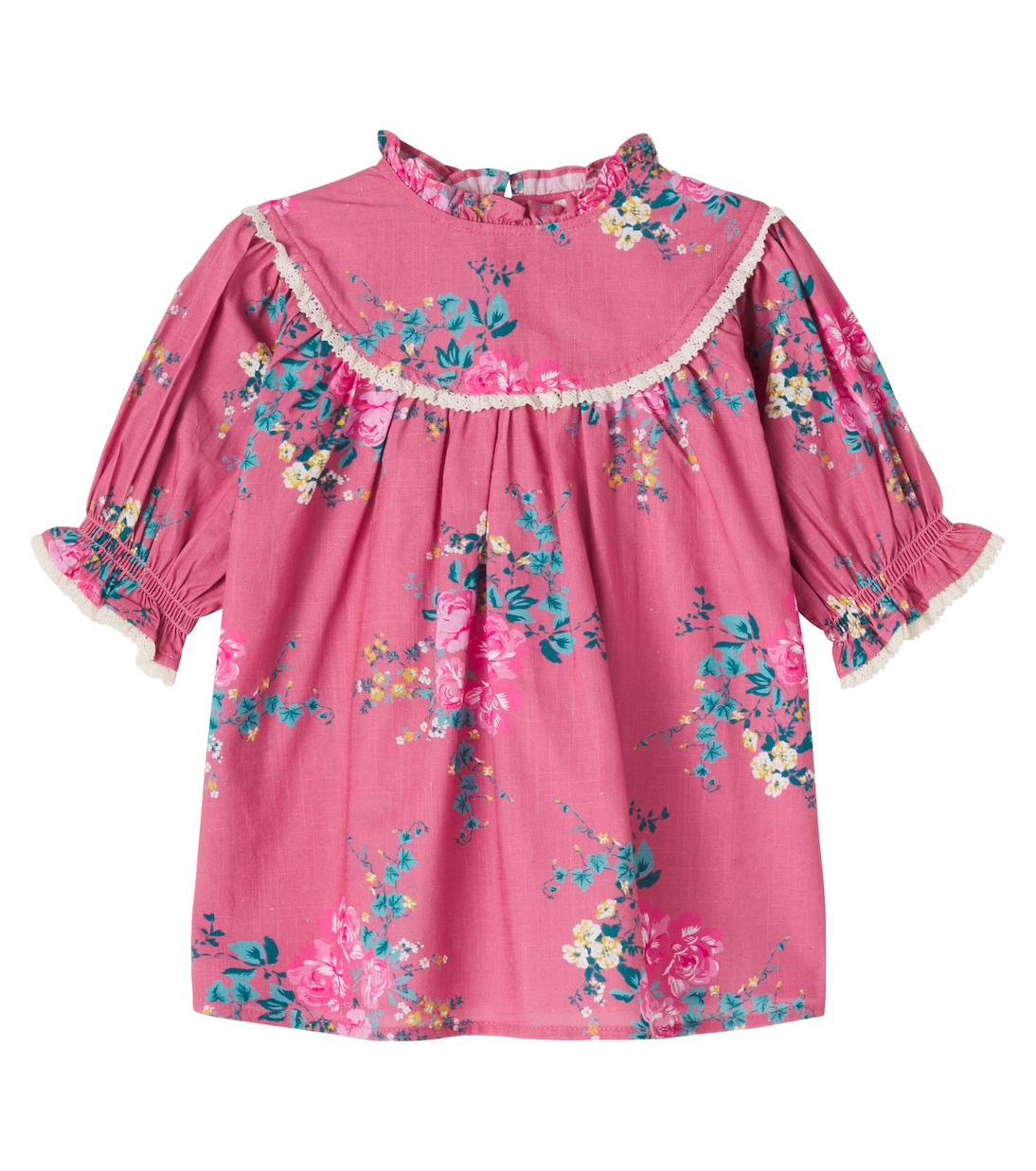 Floral lace-trimmed cotton top | C'era Una Volta