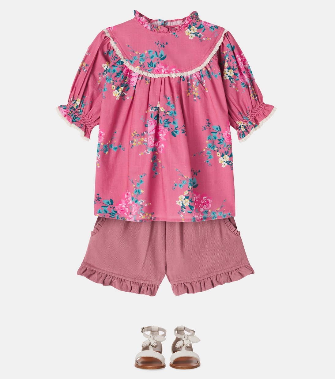 Floral lace-trimmed cotton top | C'era Una Volta