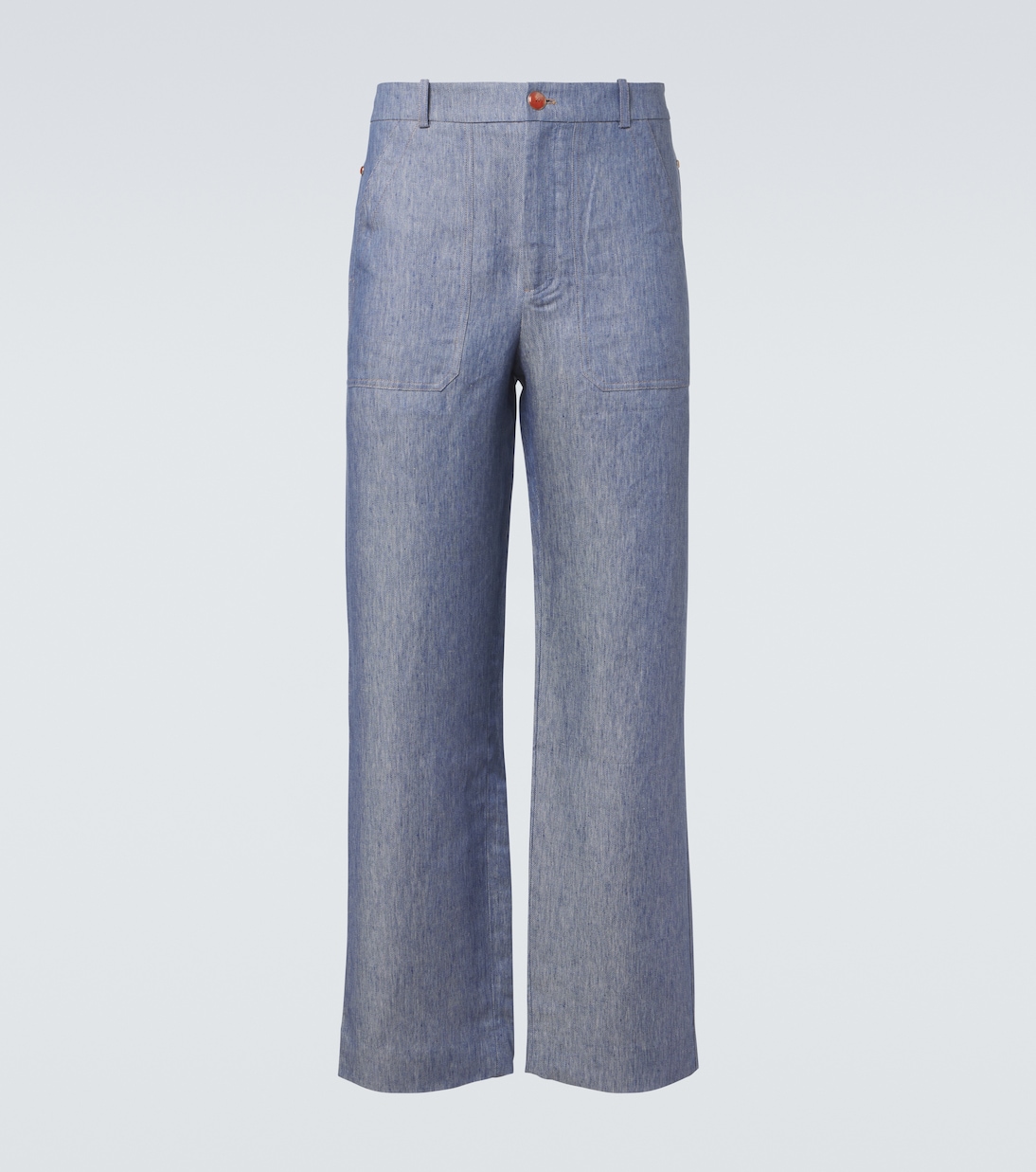 Linen denim straight pants with carnelian | God's True Cashmere