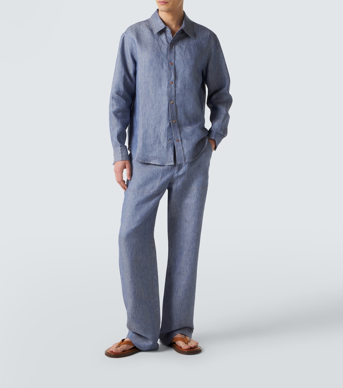 Linen denim straight pants with carnelian | God's True Cashmere