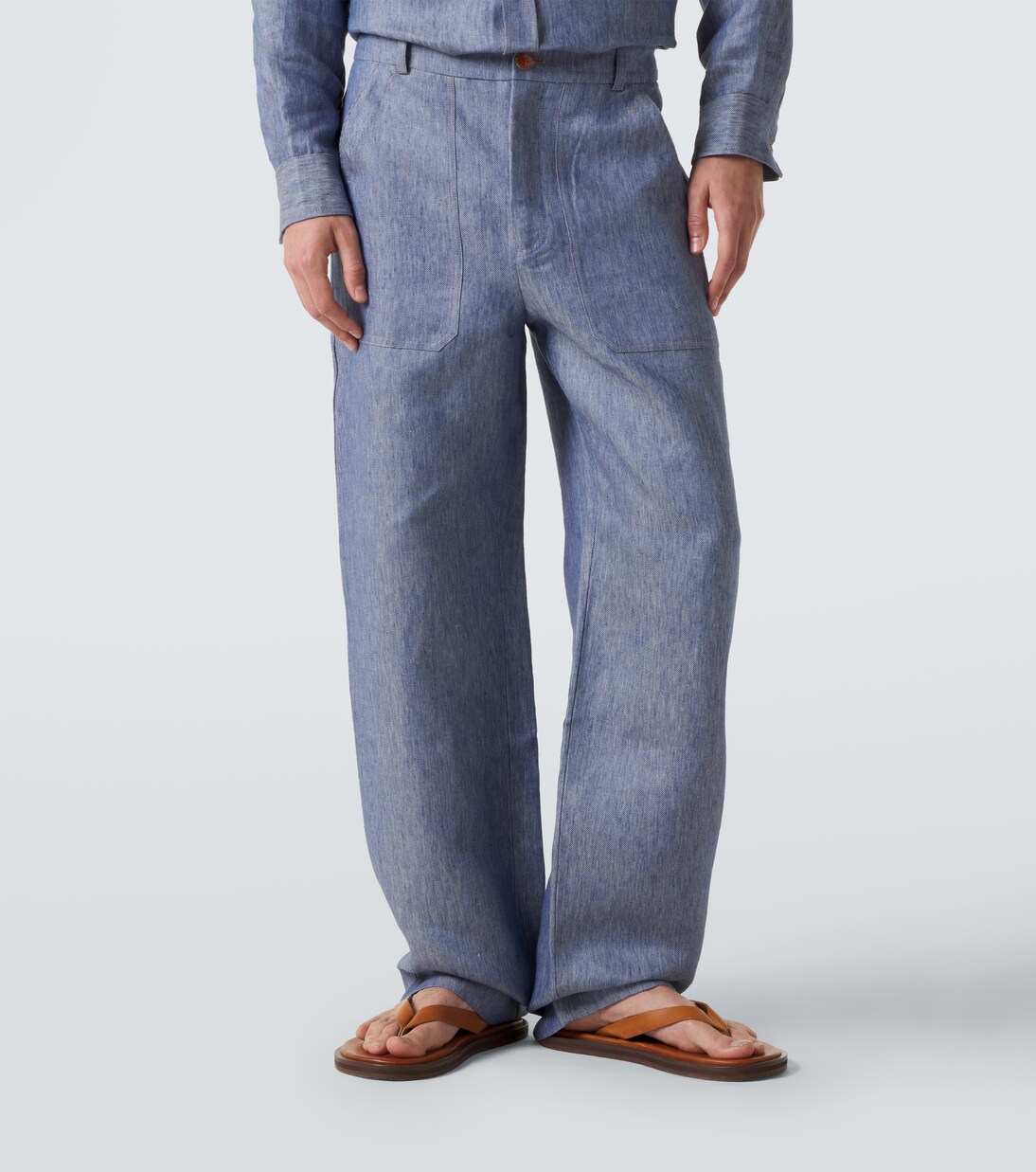 Linen denim straight pants with carnelian | God's True Cashmere