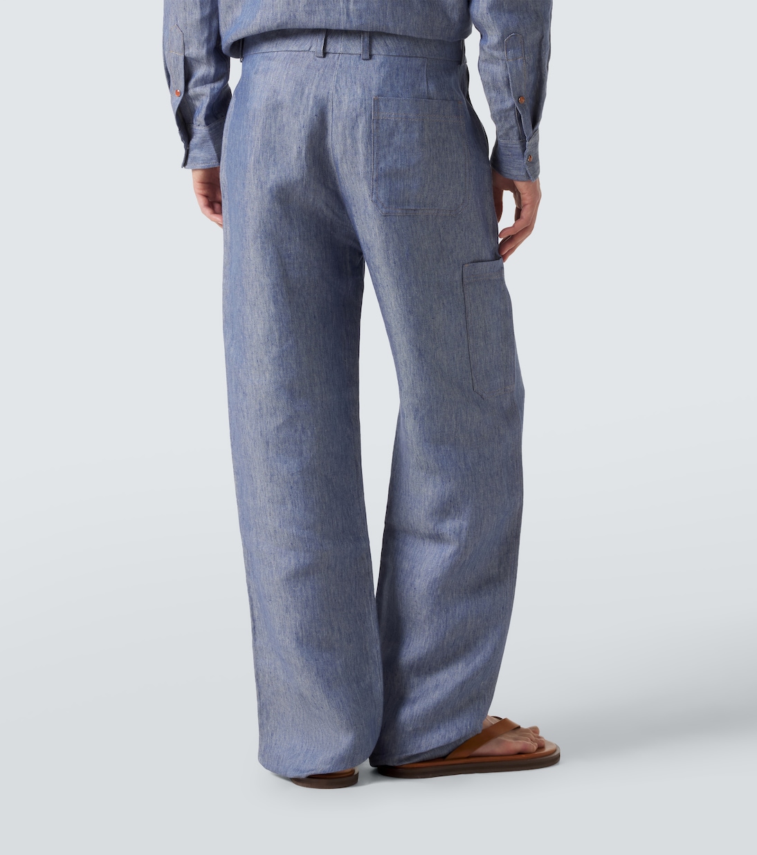 Linen denim straight pants with carnelian | God's True Cashmere