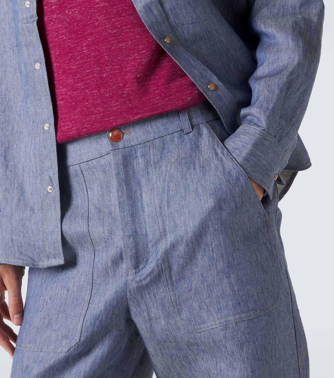Linen denim straight pants with carnelian | God's True Cashmere