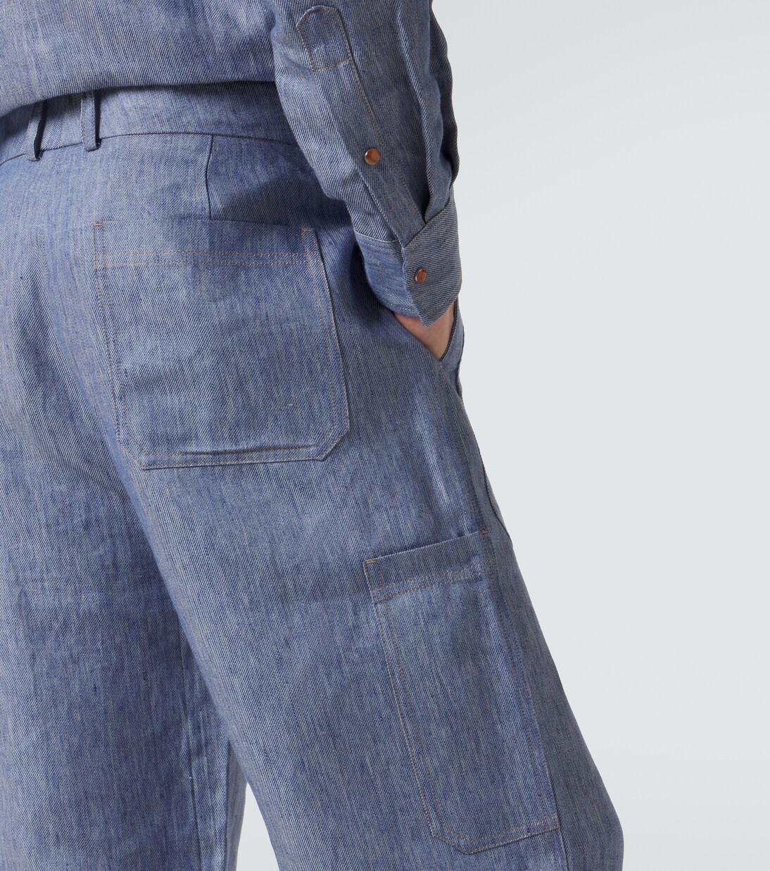 Linen denim straight pants with carnelian | God's True Cashmere