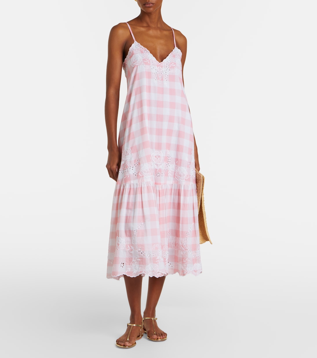 Robe midi en coton à carreaux et broderie | Juliet Dunn