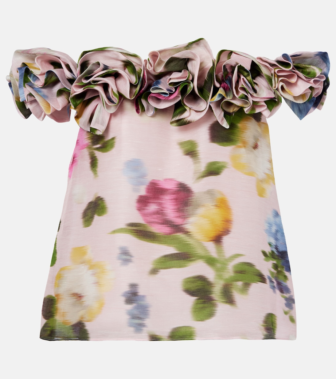 Floral off-shoulder linen and silk top | Carolina Herrera