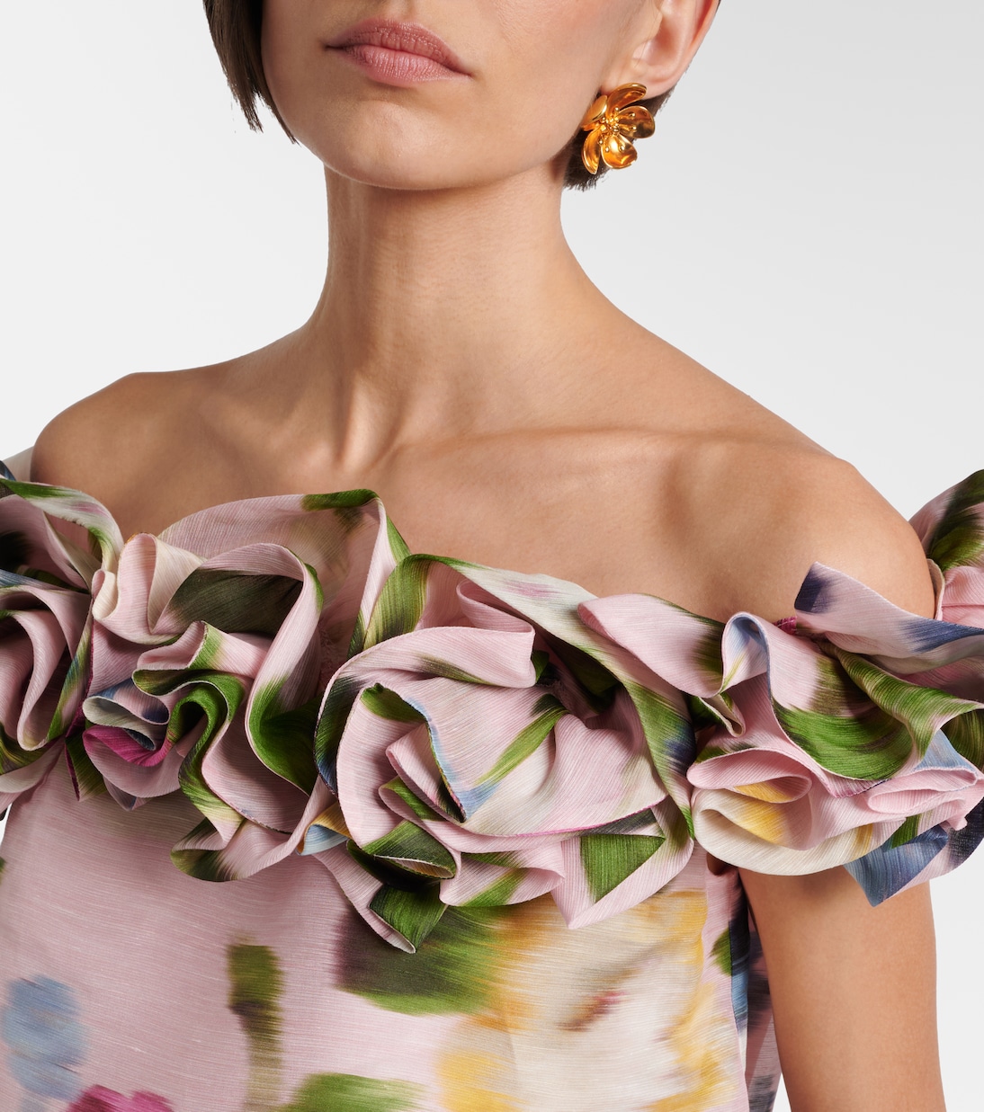 Floral off-shoulder linen and silk top | Carolina Herrera