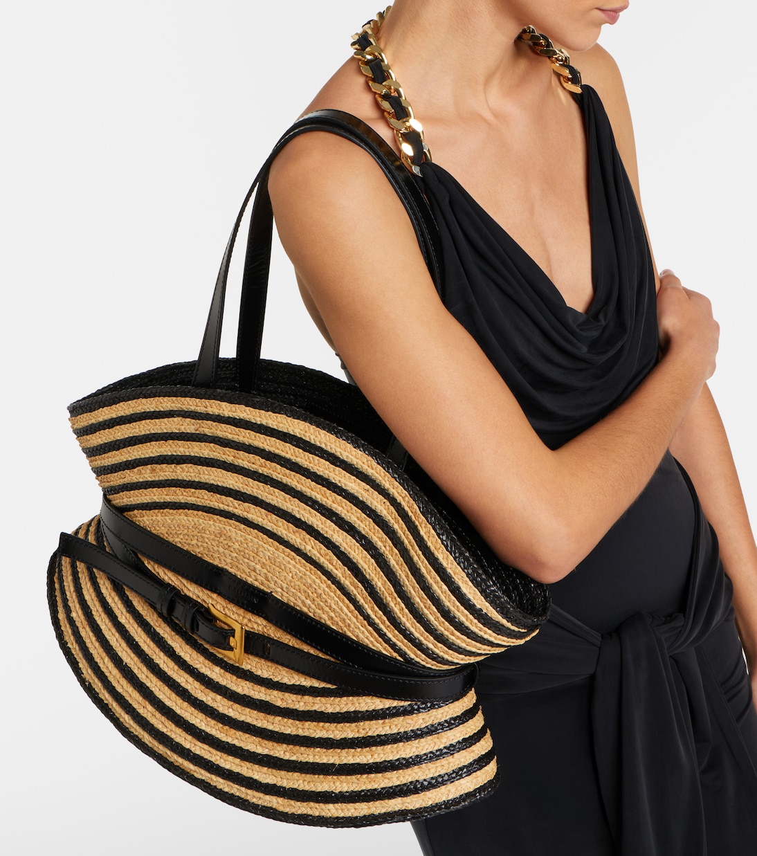 Gestreifte Schultertasche in Raffiabast-Optik | Balmain
