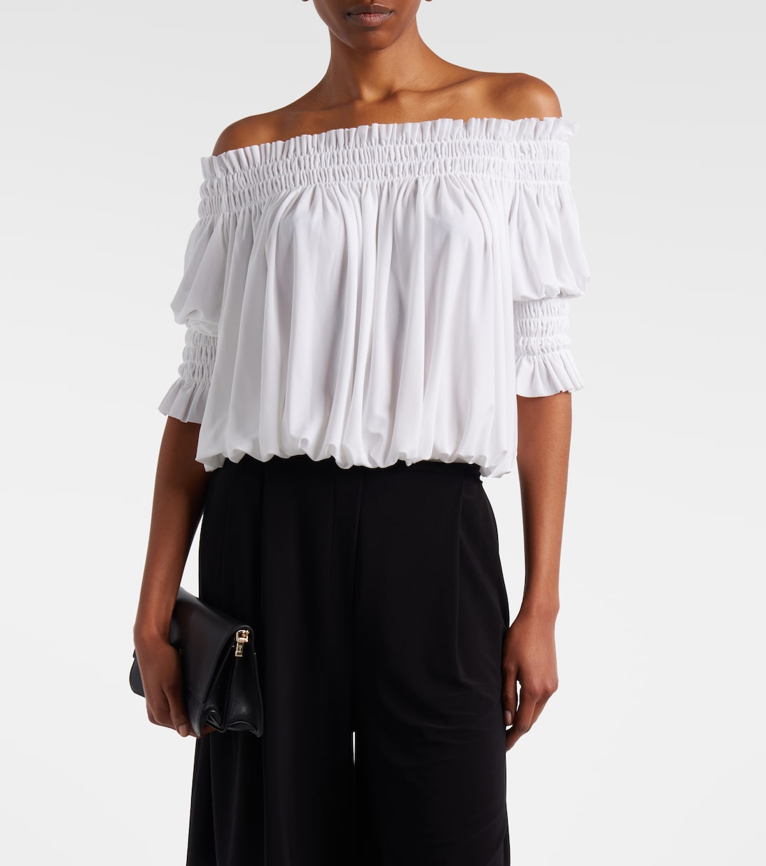 Off-shoulder smocked bodysuit | Norma Kamali