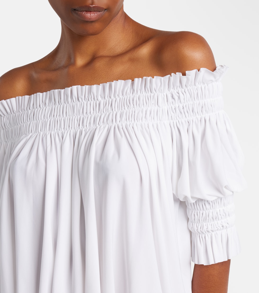 Off-shoulder smocked bodysuit | Norma Kamali