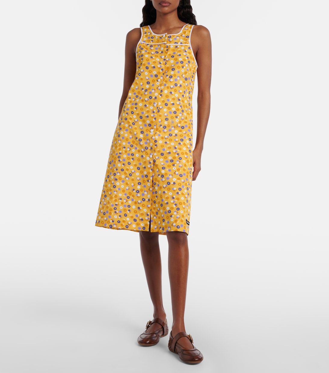 Robe midi en coton à fleurs | Miu Miu
