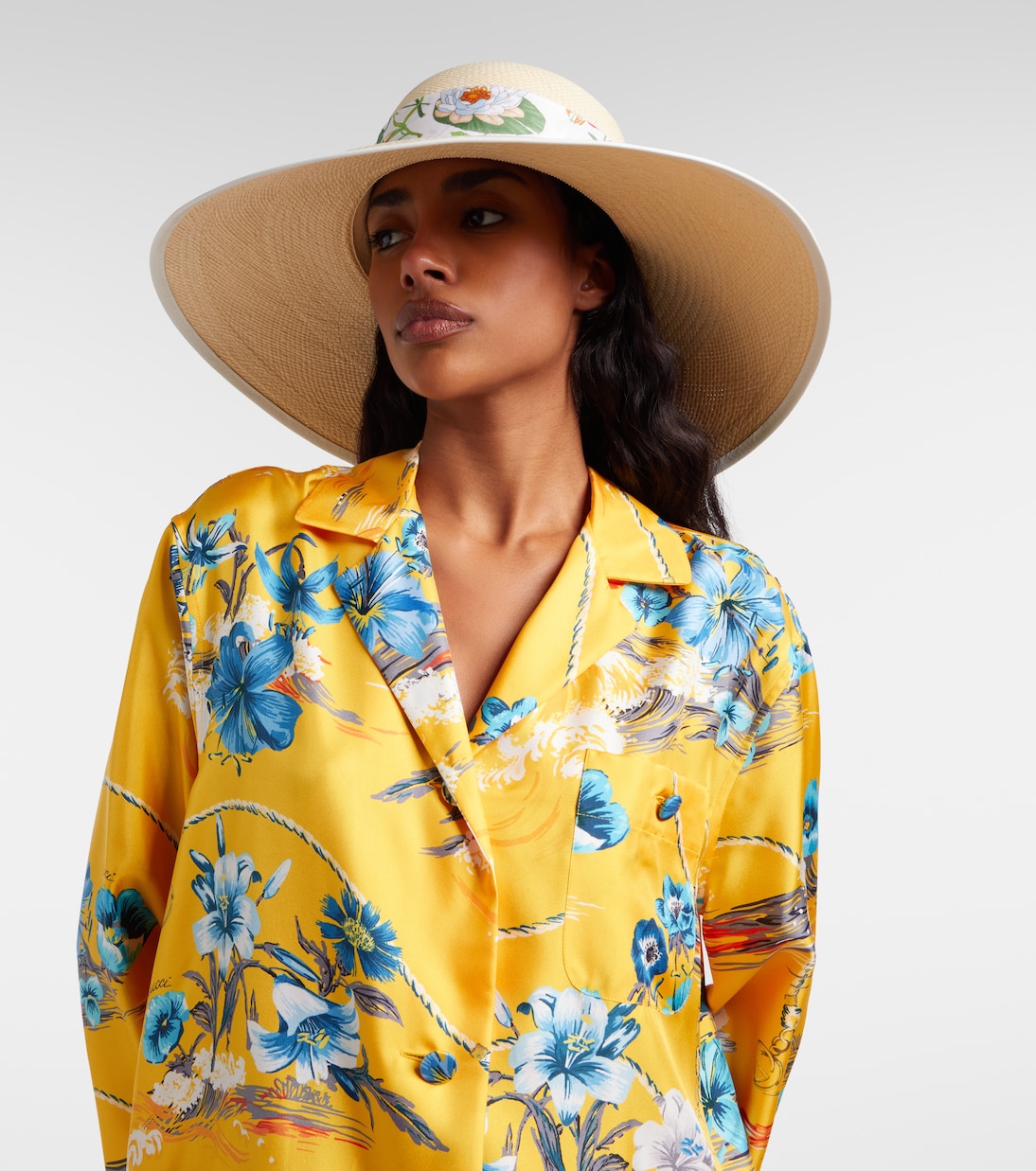 Floral silk-trimmed sun hat | Gucci