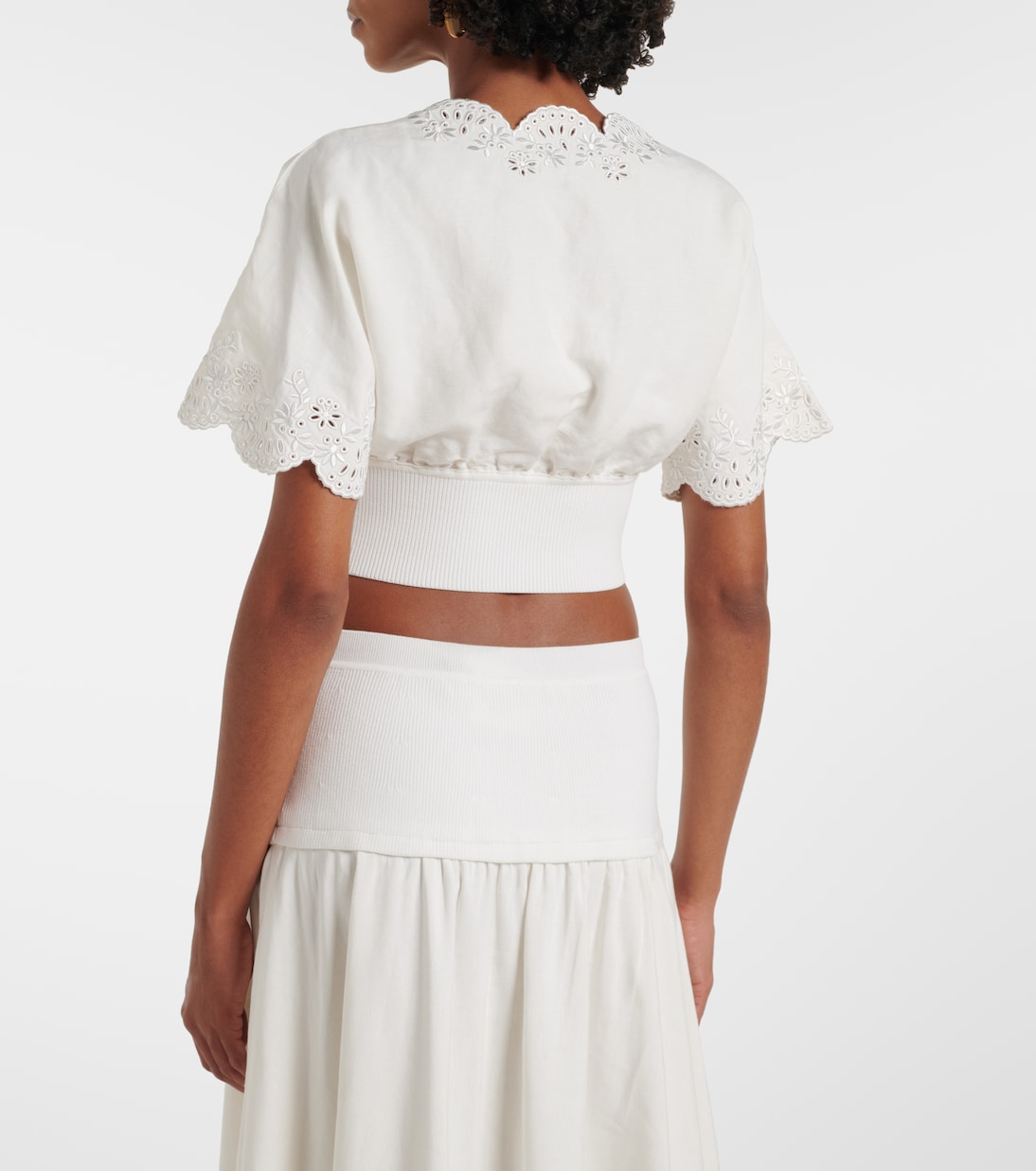 Broderie anglaise linen-blend crop top | Simkhai