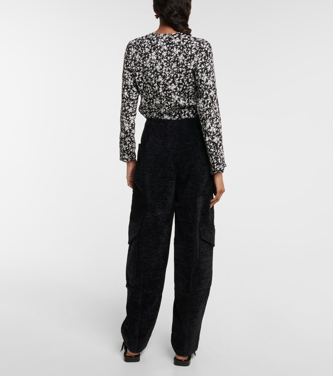 High-rise wide-leg chenille pants | Ganni