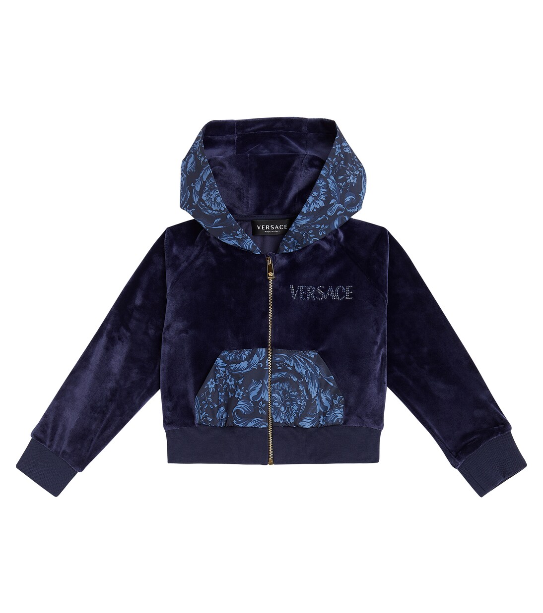 Barocco embellished velvet hoodie | Versace Kids