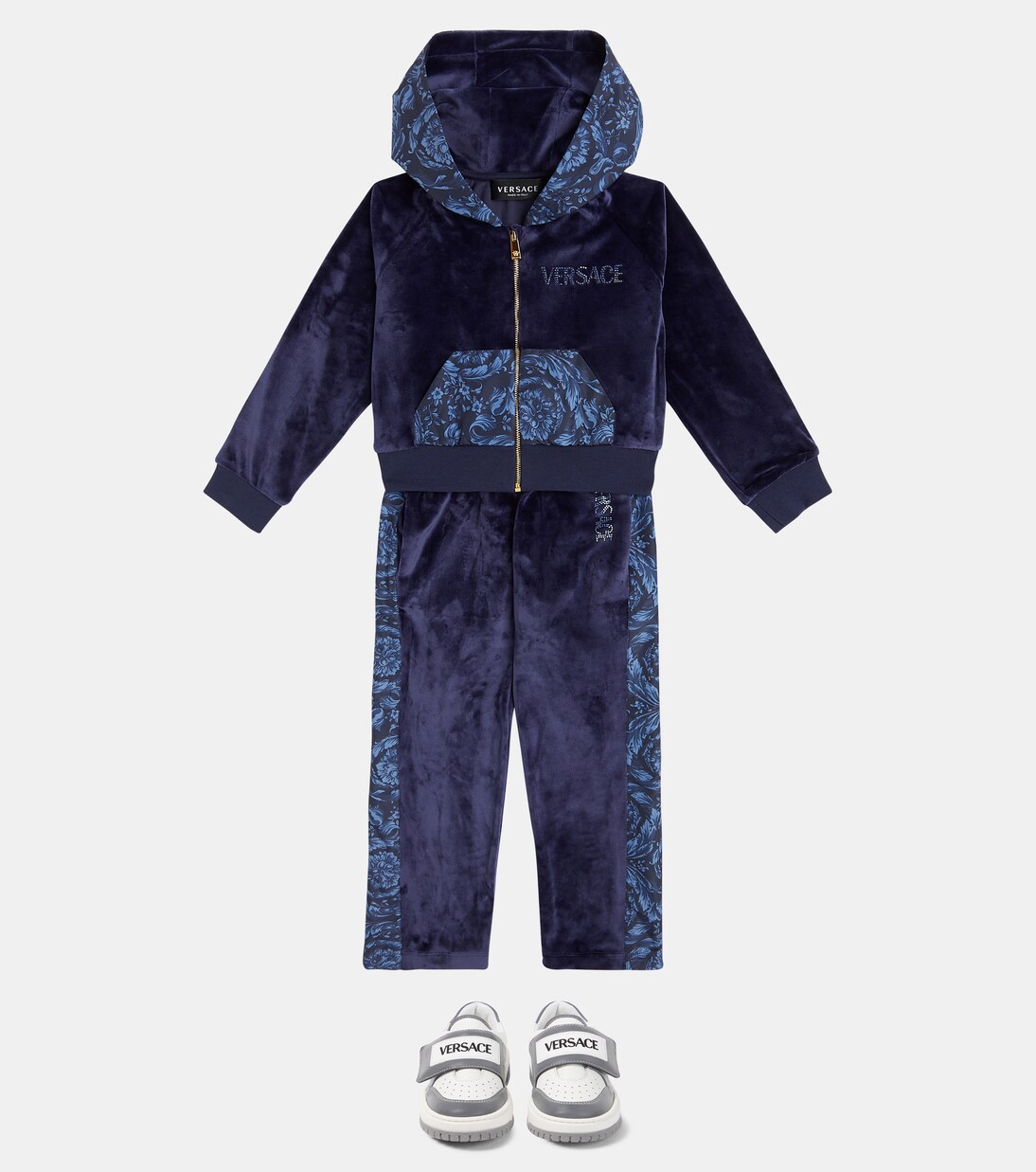 Barocco embellished velvet hoodie | Versace Kids