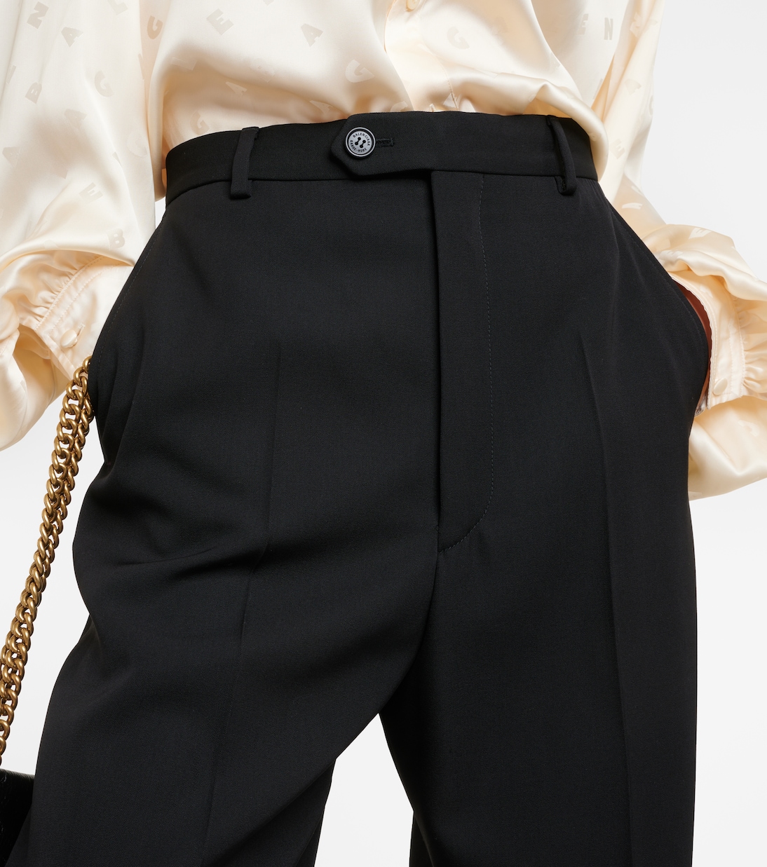 Pantalon ample à taille mi-haute en laine | Balenciaga