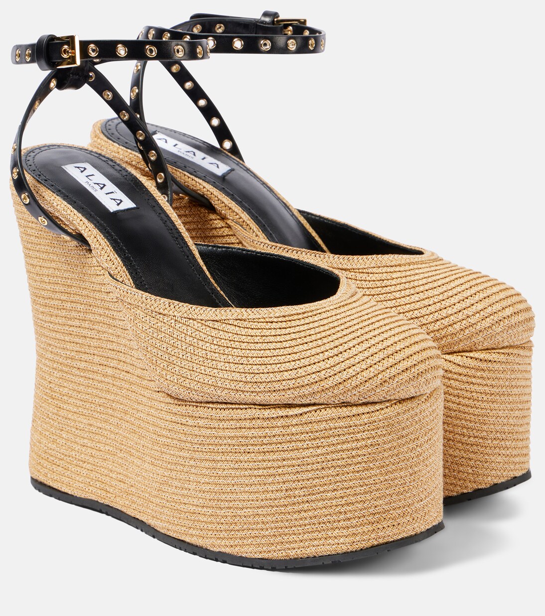LA leather-trimmed paper straw wedges | Alaïa