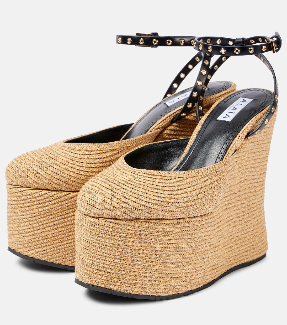 LA leather-trimmed paper straw wedges | Alaïa