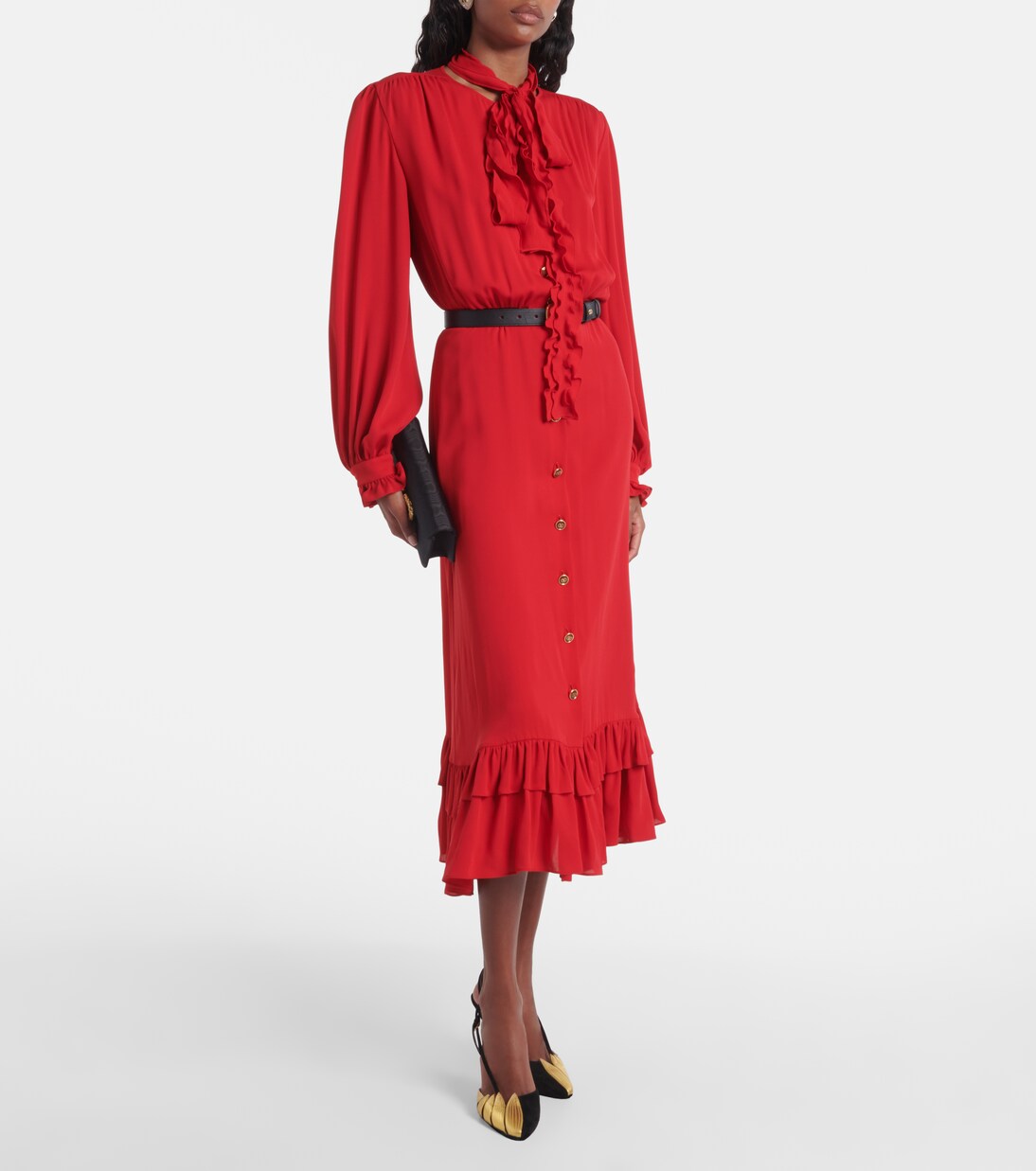 فستان ميدي بزمزمة من جورجيت الحرير | Valentino