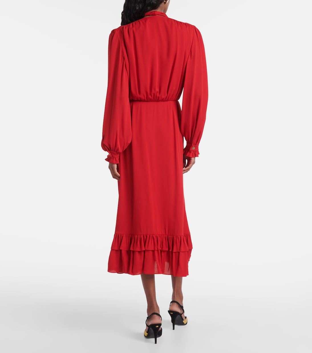 فستان ميدي بزمزمة من جورجيت الحرير | Valentino