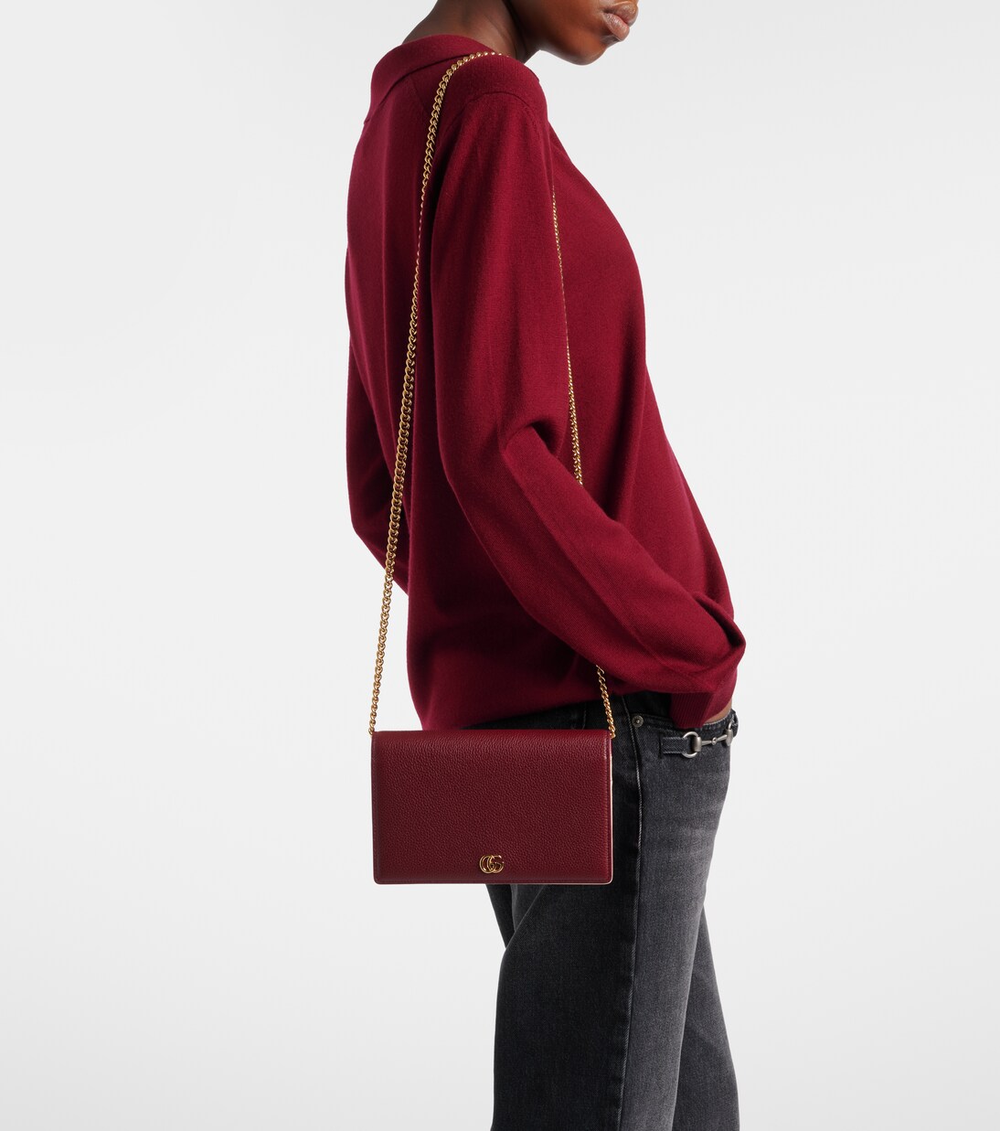 GG Marmont leather wallet on chain | Gucci