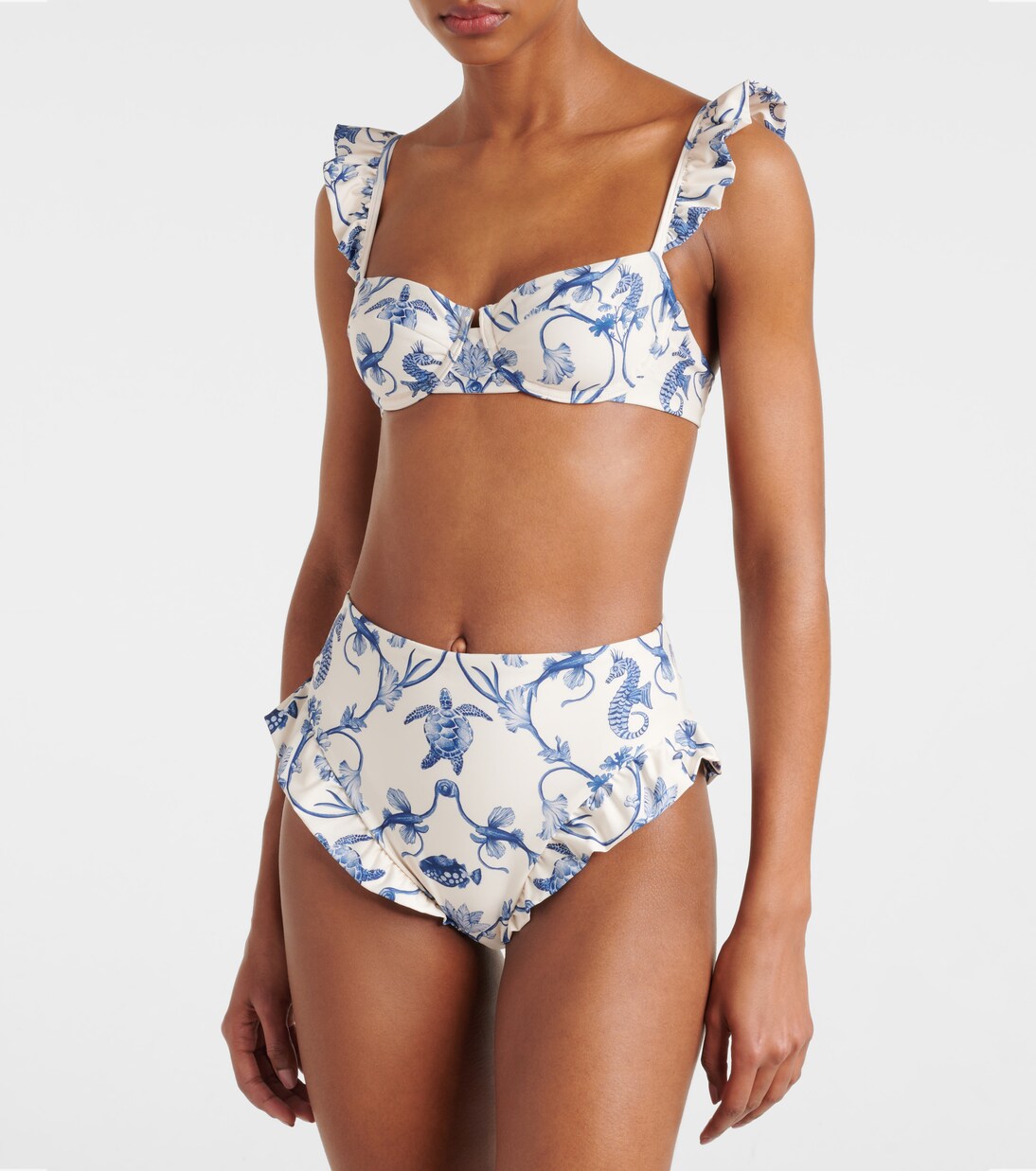 Kiwi printed ruffled bikini top | Agua by Agua Bendita
