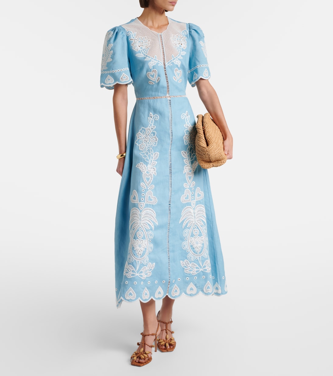 Besticktes Midikleid aus Leinen | Farm Rio