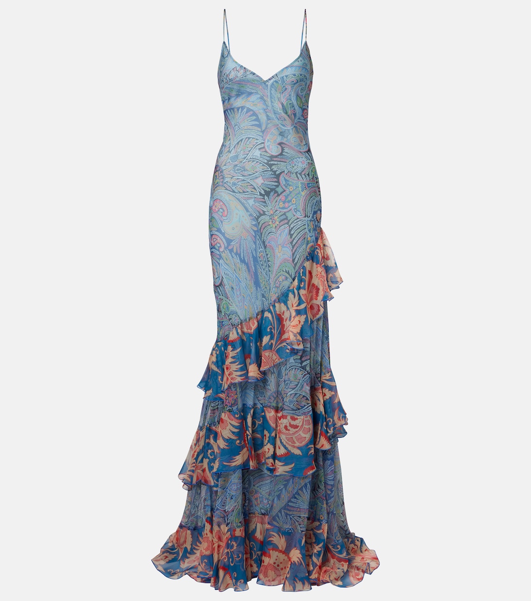 Paisley floral tiered silk chiffon maxi dress | Etro