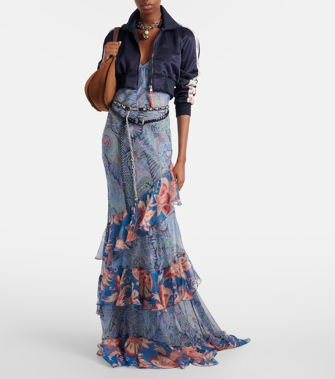 Paisley floral tiered silk chiffon maxi dress | Etro