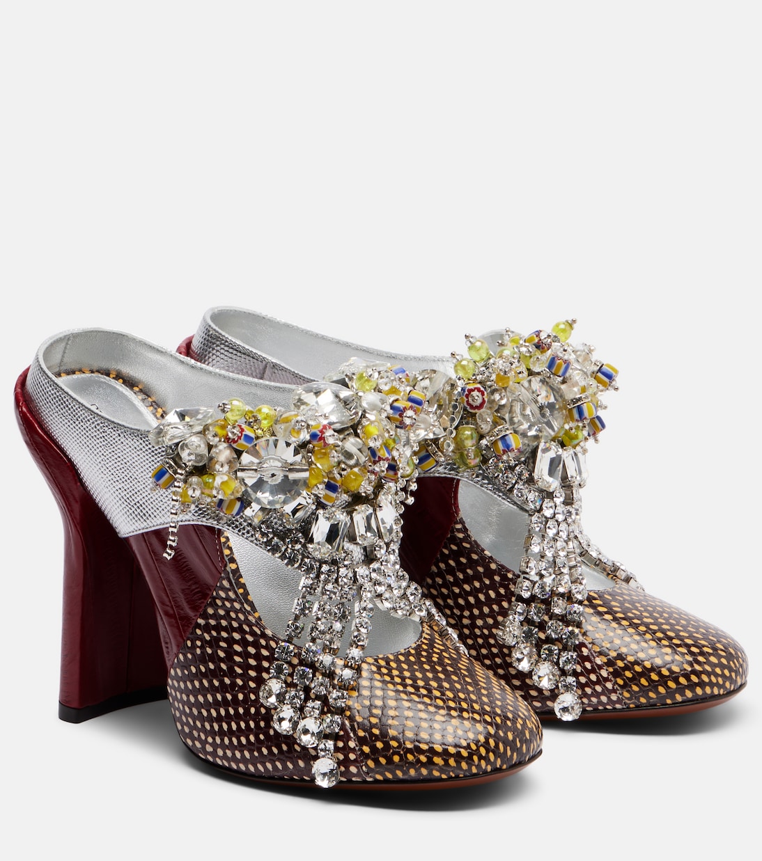 Embellished patchwork leather mules | Dries Van Noten