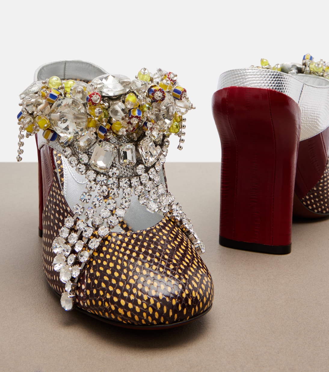 Embellished patchwork leather mules | Dries Van Noten