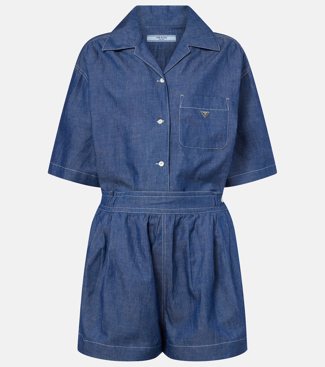 Cotton and linen chambray romper | Prada