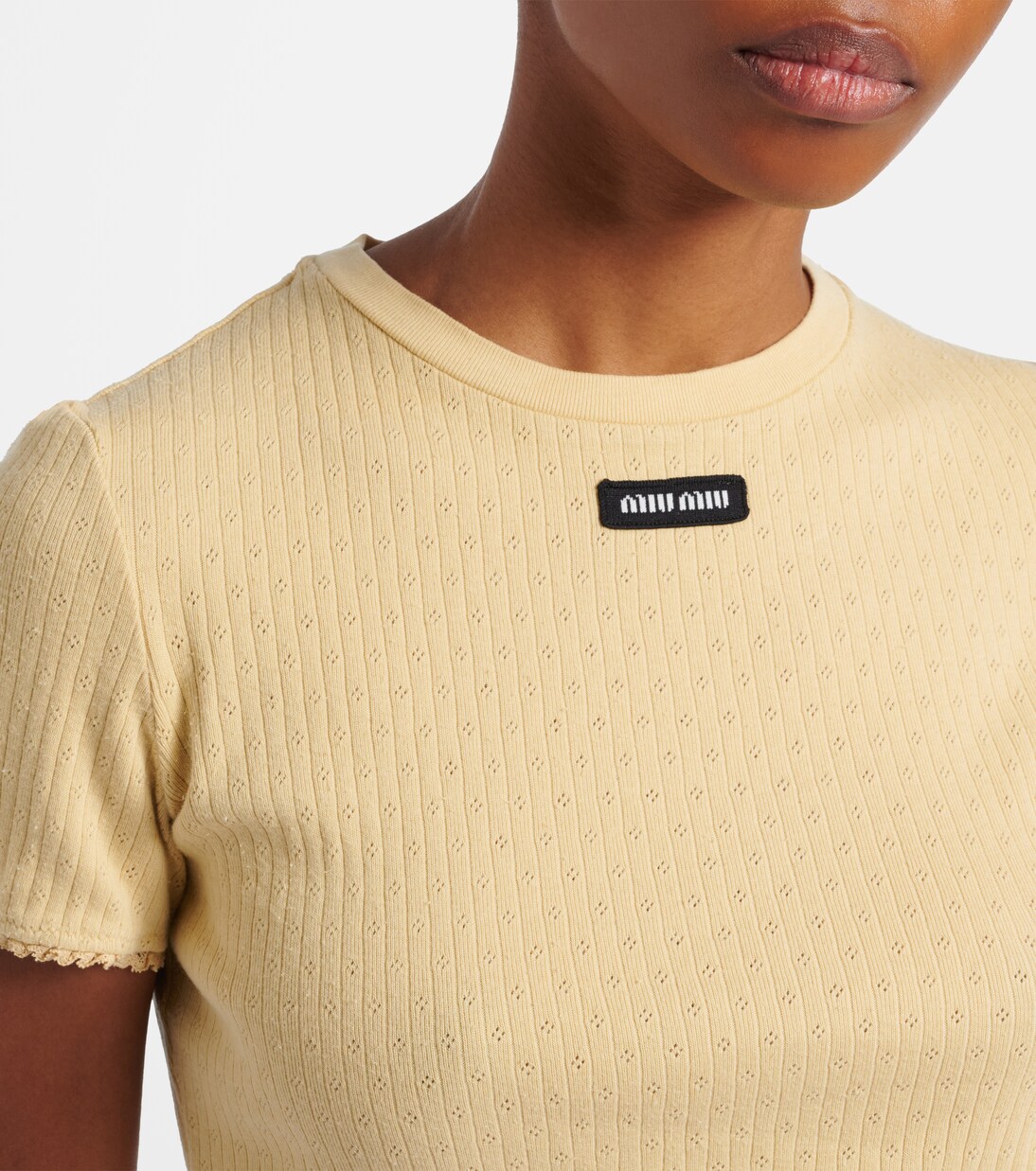 Crop top calado de algodón con encaje | Miu Miu