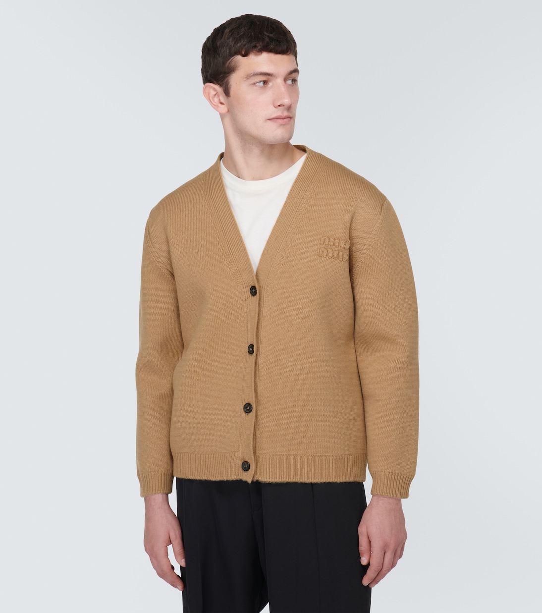 Logo wool-blend cardigan | Miu Miu