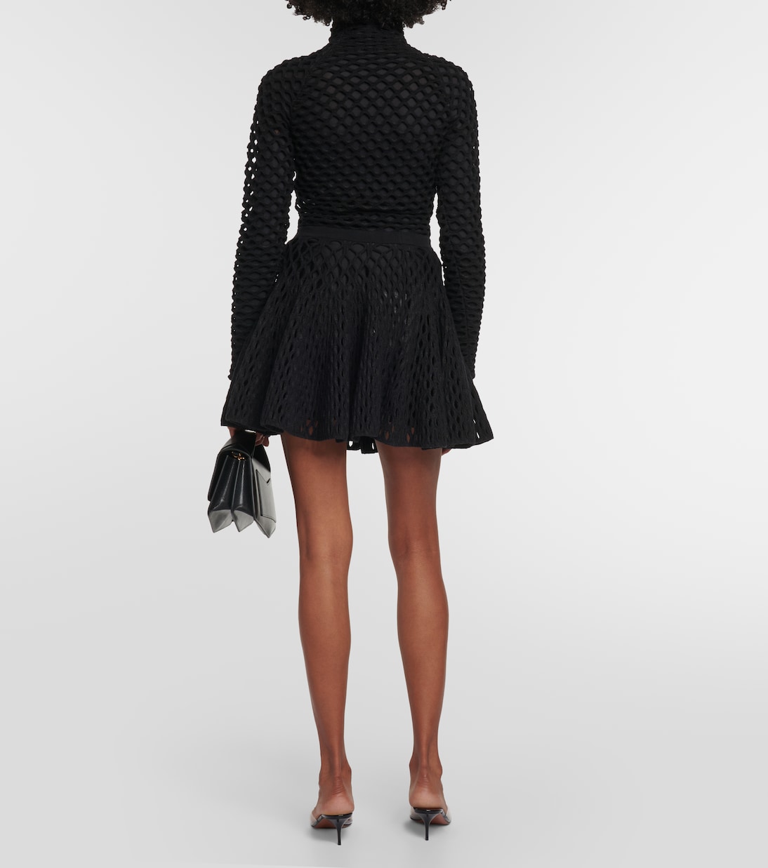 High-rise wool-blend open-knit miniskirt | Alaïa