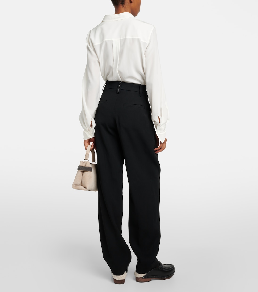 Weite High-Rise-Hose aus Gabardine | Brunello Cucinelli