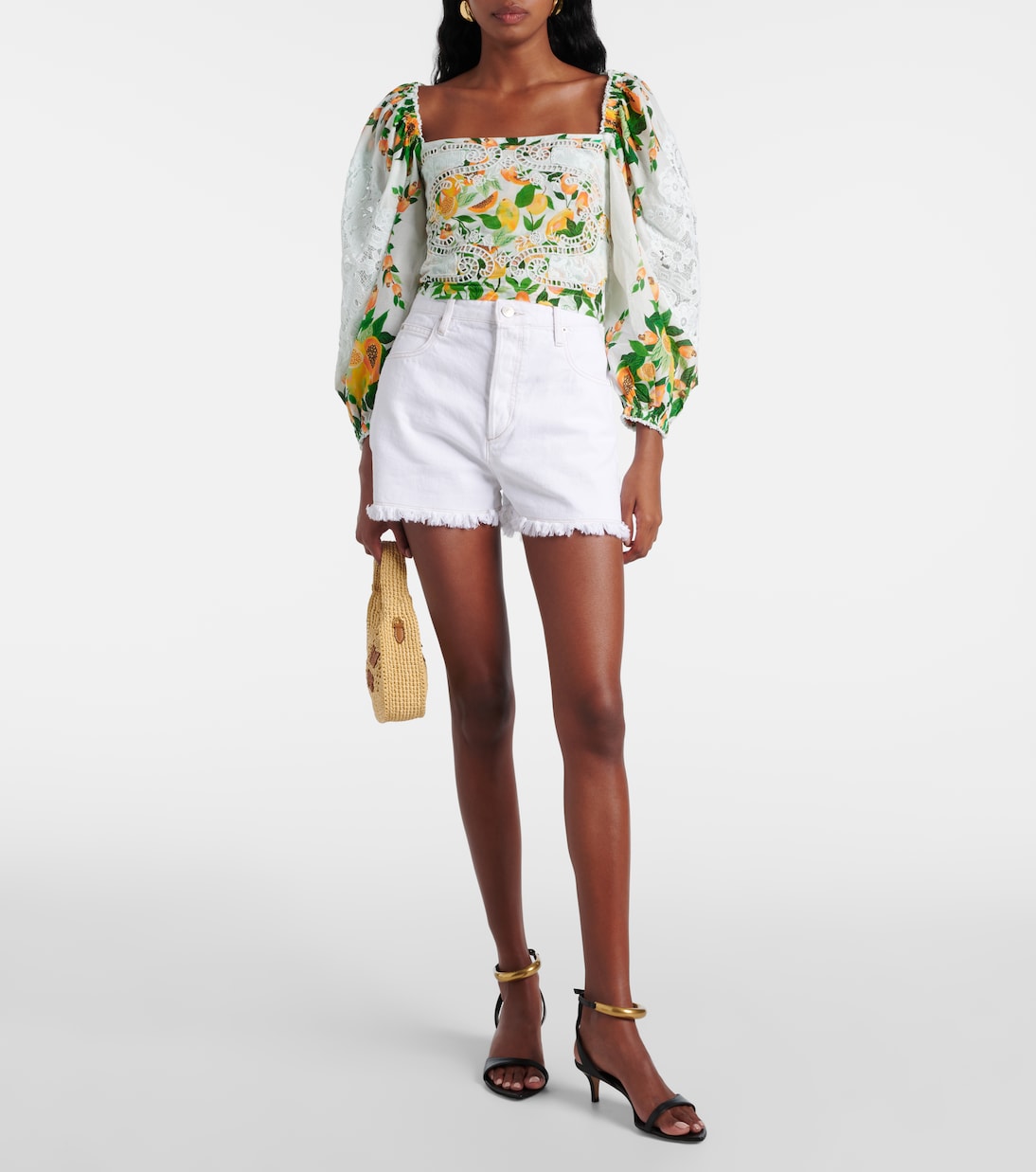 Bedruckte Bluse aus Baumwolle mit Spitze | Farm Rio