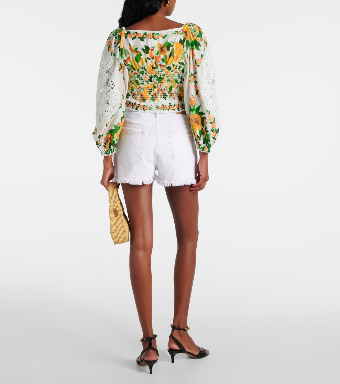Bedruckte Bluse aus Baumwolle mit Spitze | Farm Rio