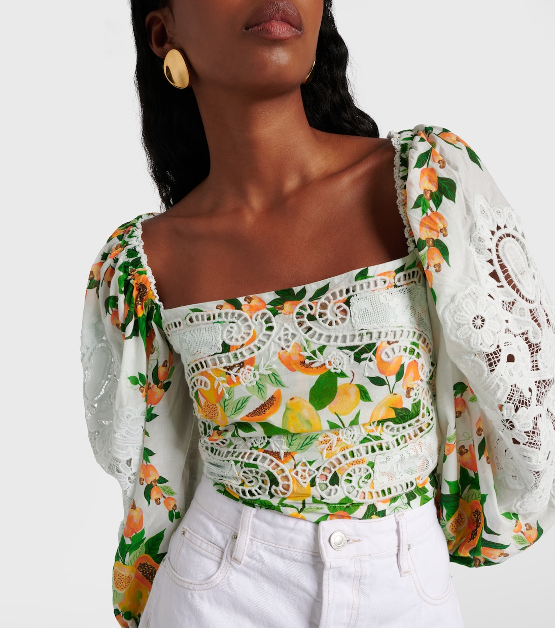 Bedruckte Bluse aus Baumwolle mit Spitze | Farm Rio