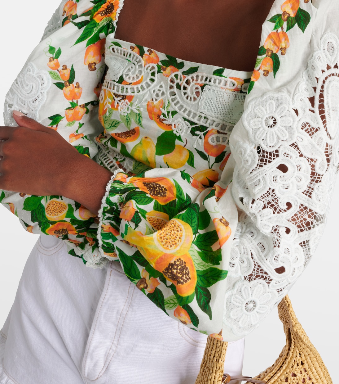 Bedruckte Bluse aus Baumwolle mit Spitze | Farm Rio