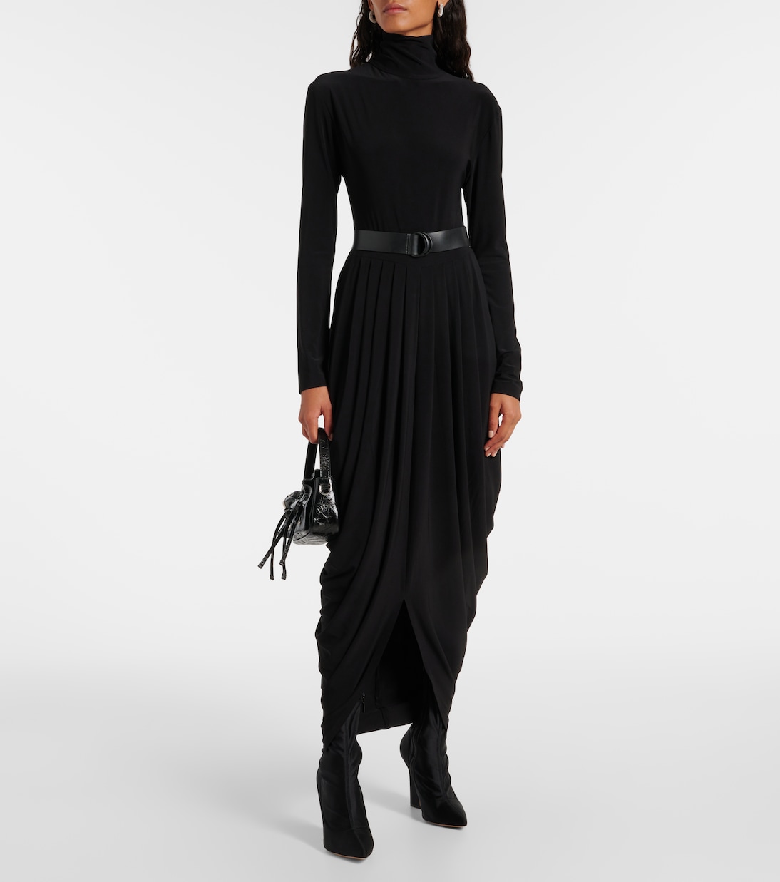 Draped turtleneck midi dress | Norma Kamali