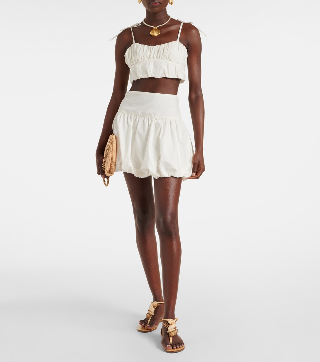 Gathered cotton poplin crop top | Faithfull