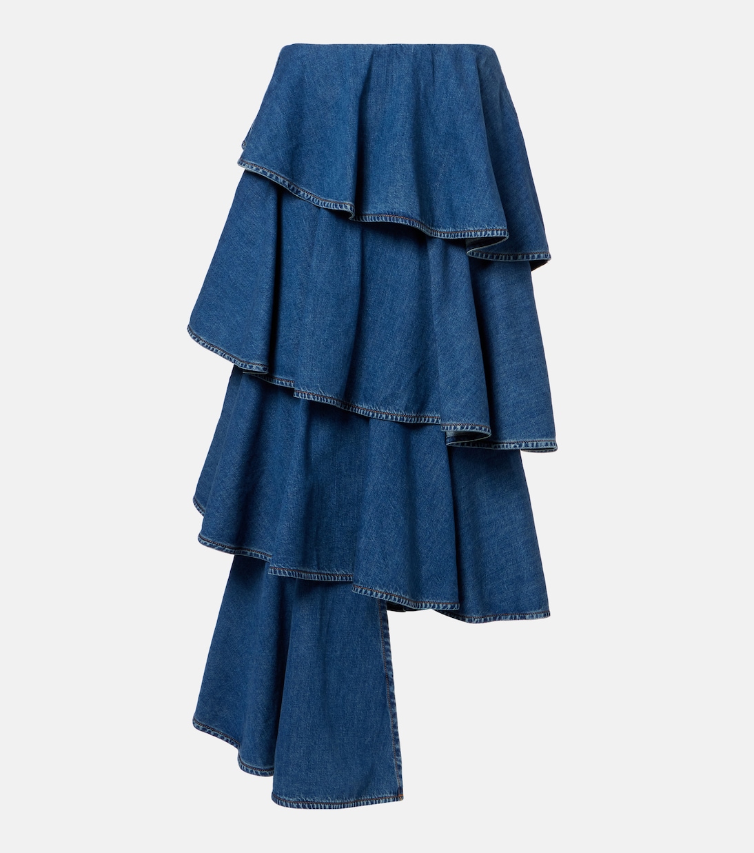 Spiral tiered denim midi skirt | Alaïa