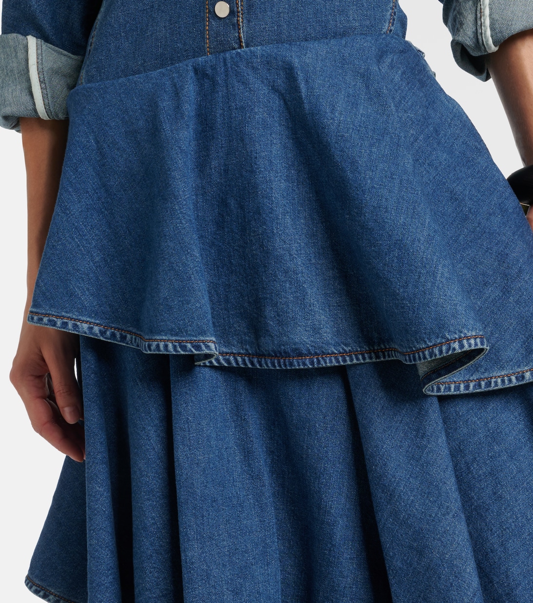 Spiral tiered denim midi skirt | Alaïa