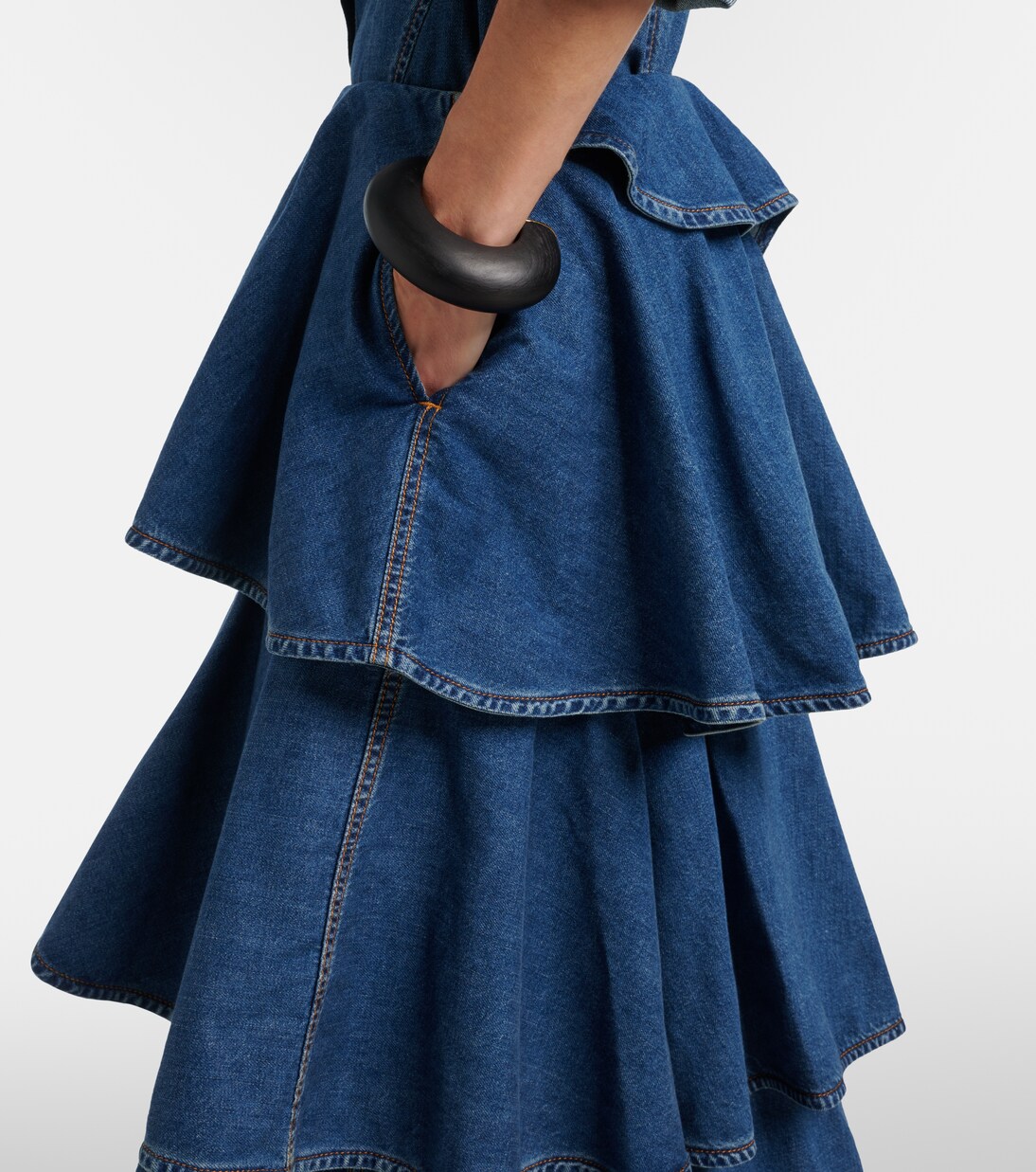 Spiral tiered denim midi skirt | Alaïa